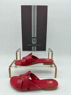 Bruno Magli Andria Woven Slide Sandal Ruby Leather Red